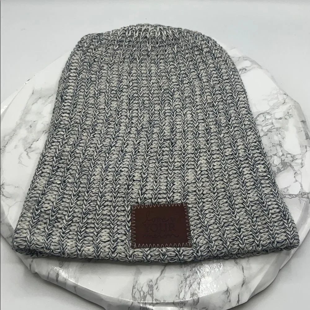 LOVE YOUR MELON Navy and White Marled Cotton Knit Slouchy Beanie-OS